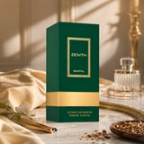 Soghaat Zenith Santal Extrait de Parfum 100ml bottle with gold accents, amber woody oriental fragrance.