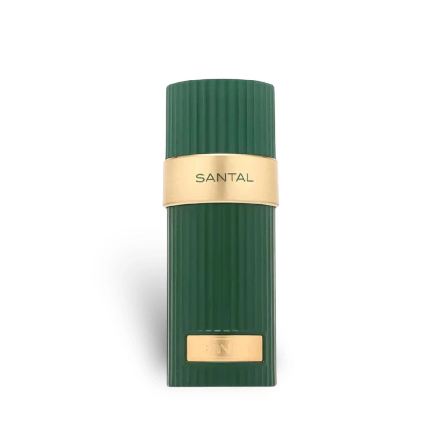 Soghaat Zenith Santal Extrait de Parfum bottle, green with gold band and accents, 100ml.