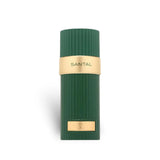 Soghaat Zenith Santal Extrait de Parfum bottle, green with gold band and accents, 100ml.