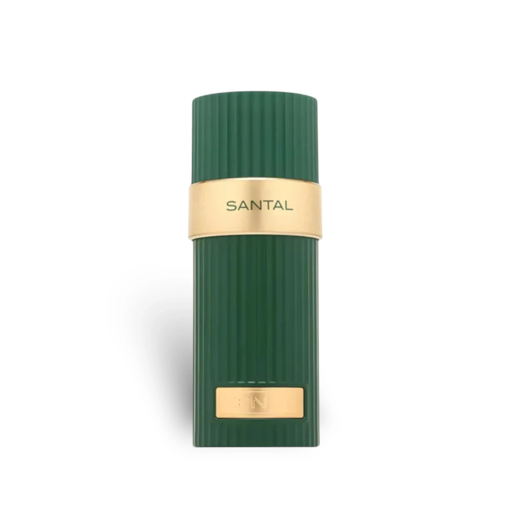 Soghaat Zenith Santal Extrait de Parfum bottle, green with gold band and accents, 100ml.