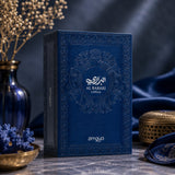 Soghaat Zimaya AL Barari Coral Eau de Parfum in a textured blue box with ornate gold embossed details.