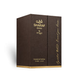 Soghaat Zimaya Sharaf Divine 100ml Eau de Parfum in a premium dark brown textured box with gold lettering.