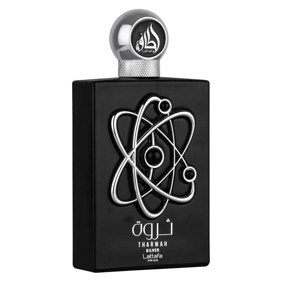 Tharwah Silver 100ml Eau de Parfum by Lattafa Pride fragrance packaging front view