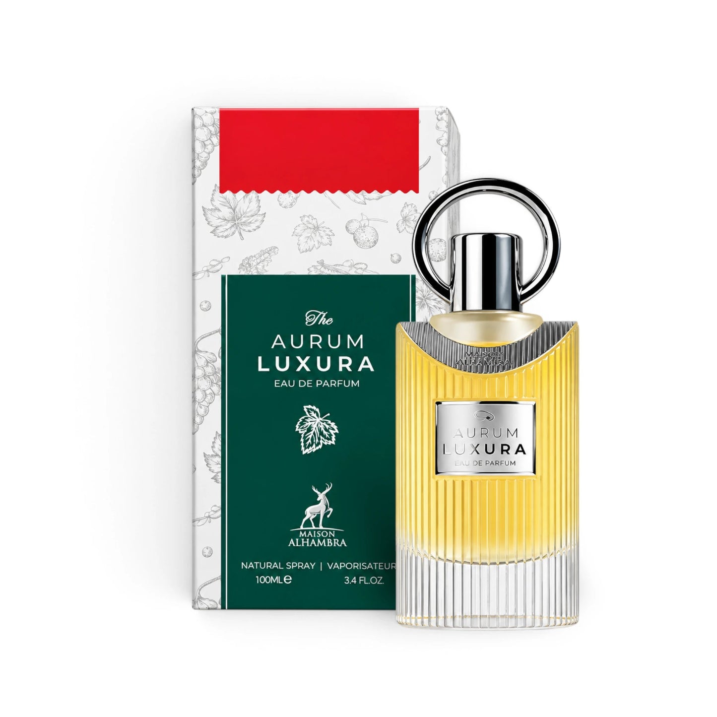 The Aurum Luxura Eau de Parfum by Maison Alhambra bottle and packaging