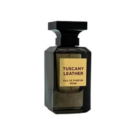 Tuscany Leather 80ml Eau de Parfum by Fragrance World fragrance packaging front view