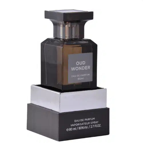 Oud Wonder 80ml Eau de Parfum by Fragrance World perfume bottle close up