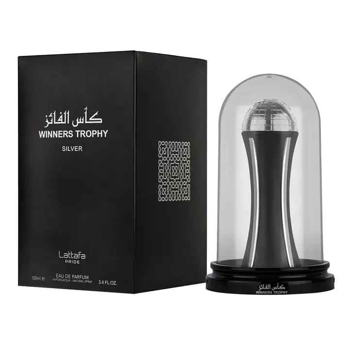 Winners Trophy Silver 100ml Bukhoor Incense by Lattafa Pride bottle and box