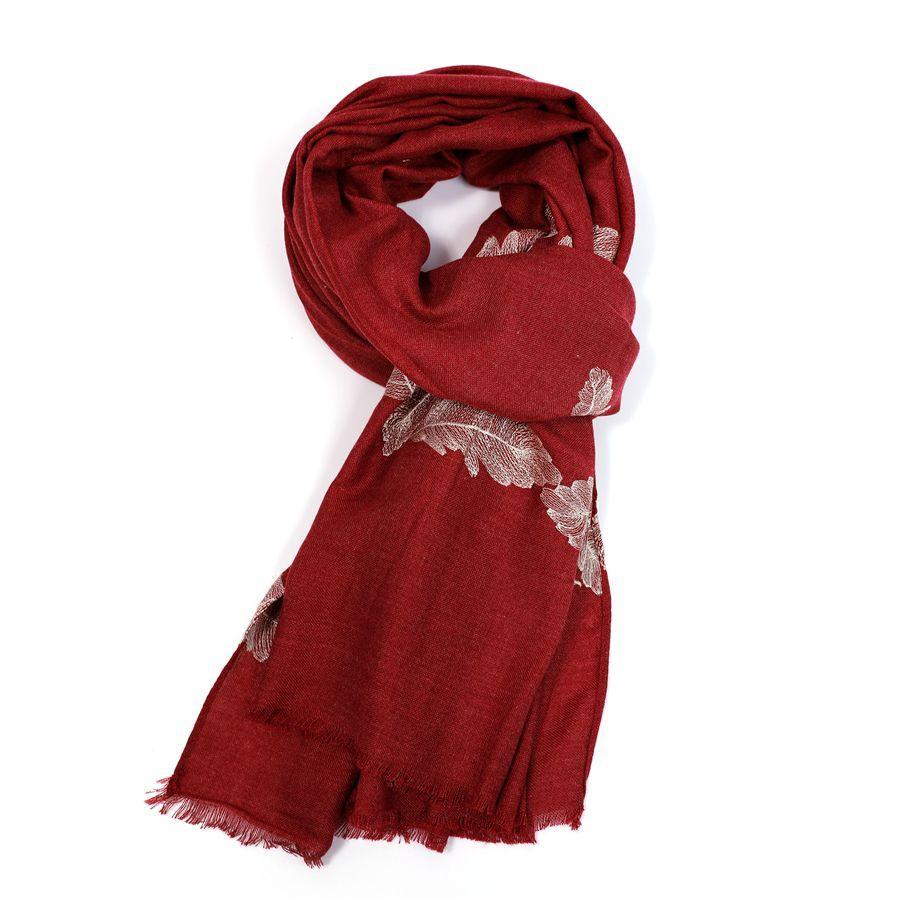 Crimson Quill Embroidery Scarf