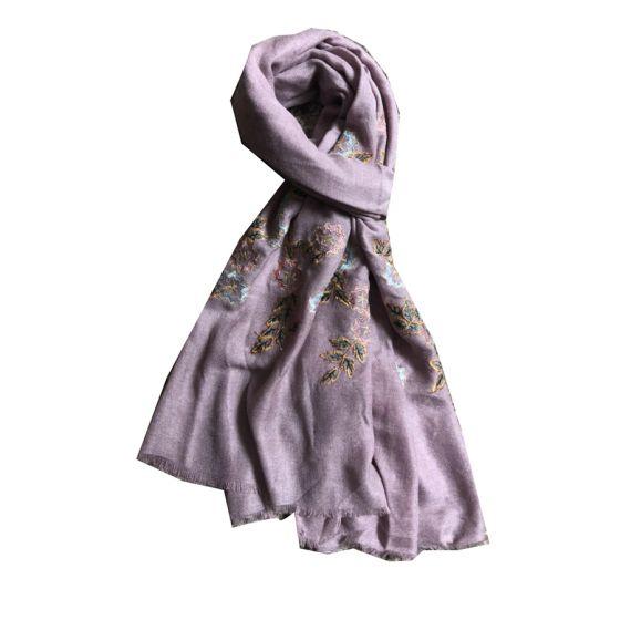 Lavender Blossom Embroidered Scarf