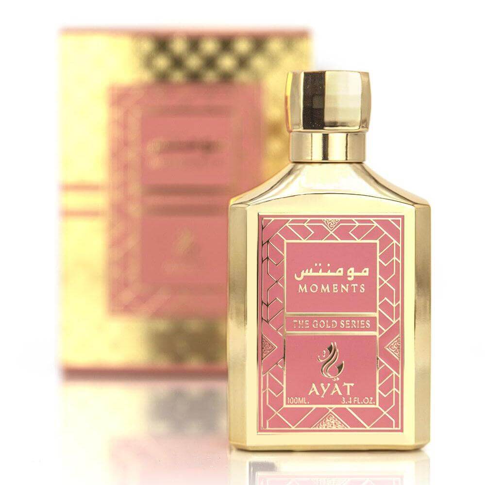 Edited Moments 100Ml Ayat 3 E1672582296938 Moments The Gold Series Perfume  / Eau De Parfum By Ayat Has The Best Of Both Worlds: Arabic Heritage And French Elegance. This Arabian Perfume Is An Attractive Choice As A Gift Or For Daily Use. Soghaat Gifts &Amp; Fragrances