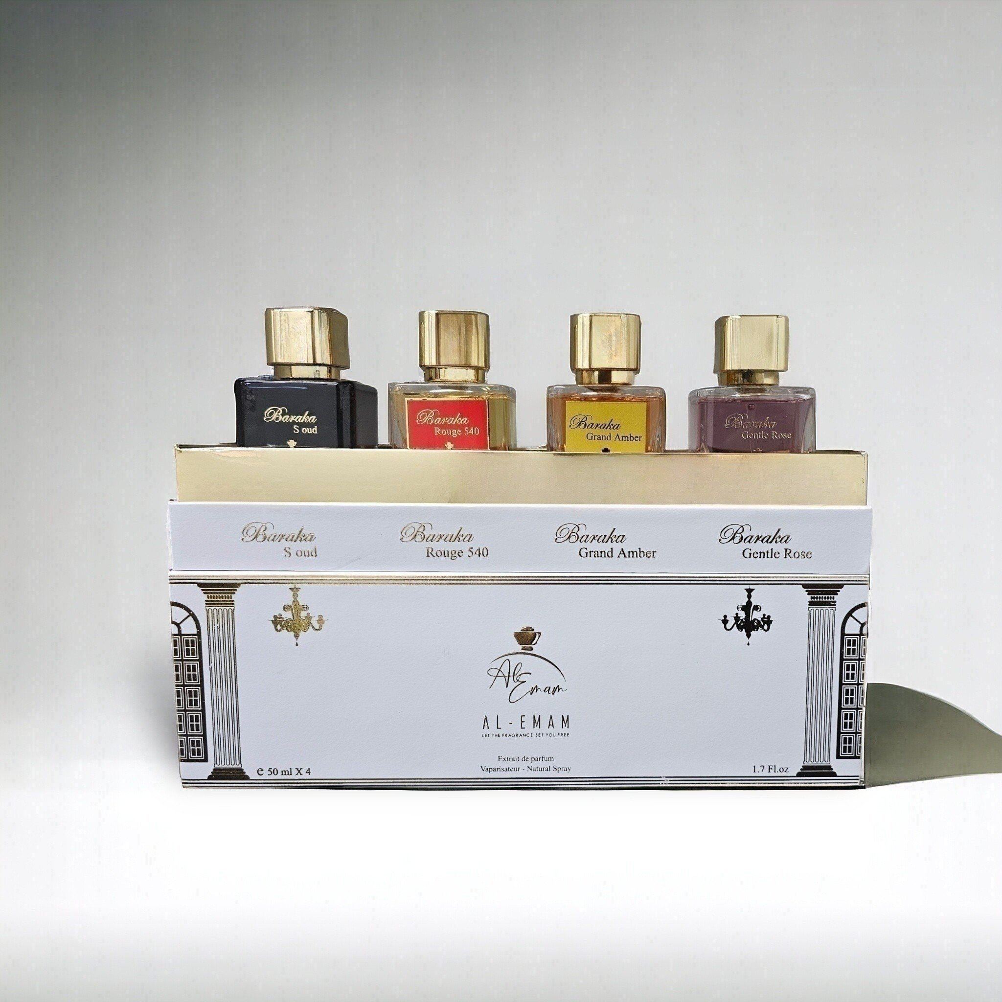 1000042924 Al-Emam White 4 Piece Perfume Gift Set (4 X 50Ml Extrait De Parfum), Indulge In The Al-Emam Collection, A Quartet Of Perfumes That Are As Nuanced As Captivating. Each 50Ml Bottle Offers A Unique Olfactory Journey, Crafted To Stir The Senses And Leave A Lasting Impression. Soghaat Gifts &Amp; Fragrances