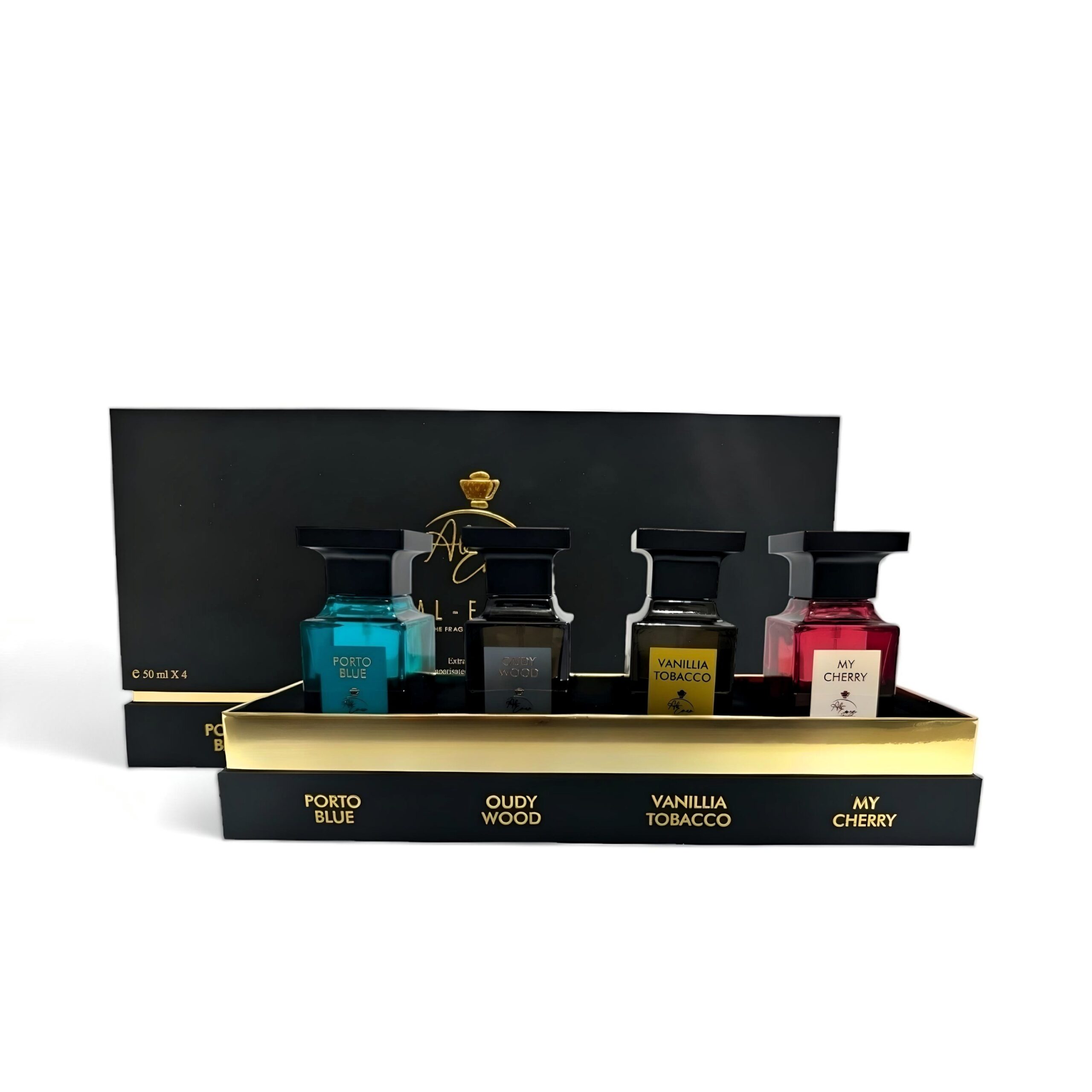 1000043537 Scaled Al-Emam Black 4 Piece Perfume Gift Set (4 X 50Ml Extrait De Parfum), Indulge In Al-Emam'S Exclusive Fragrance Set, A Selection Of Four Distinct Perfumes That Promises To Cater To A Variety Of Tastes, Each In A 50Ml Bottle That Captures The Essence Of Elegance And Sophistication. Soghaat Gifts &Amp; Fragrances